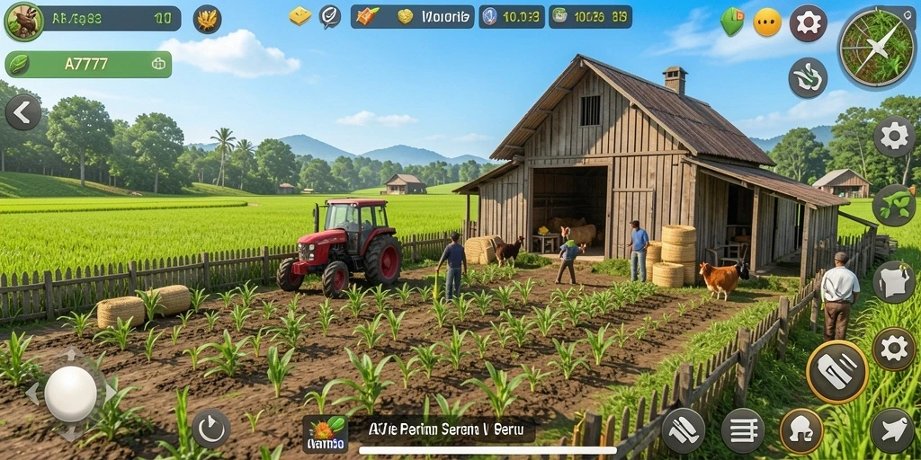 Tampilan gameplay A7777 yang menggambarkan aktivitas pertanian seru.
