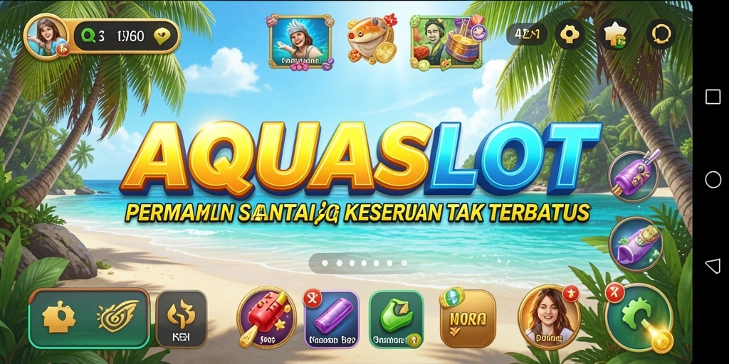 Tampilan gameplay AQUASLOT yang penuh warna dan menarik hati.