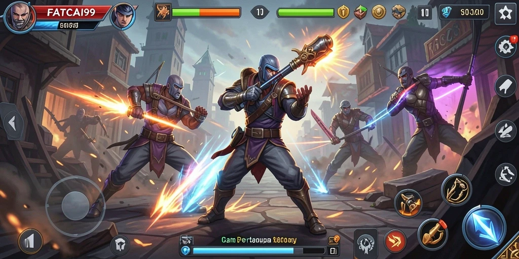 Tampilan gameplay seru dari FATCAI99 saat karakter bertarung.