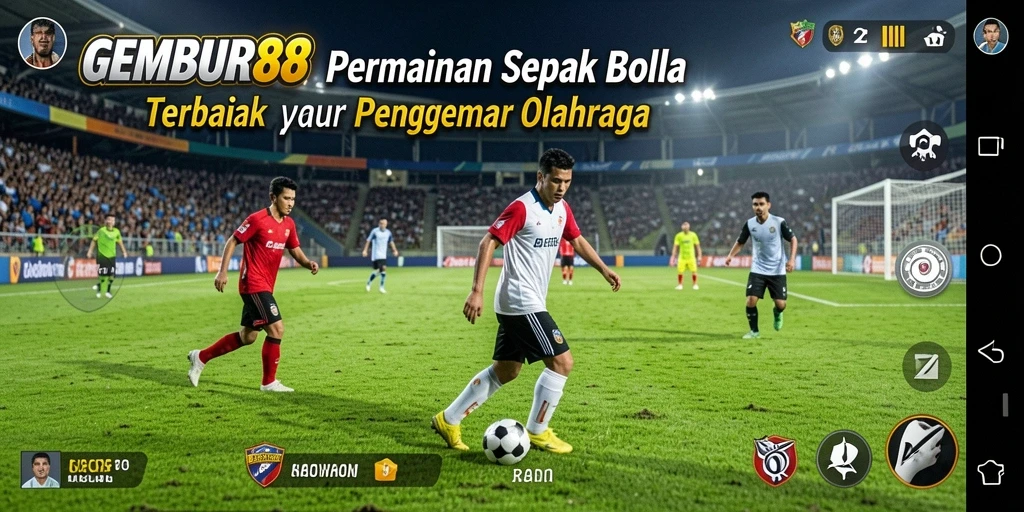 Tangkapan layar GEMBUR88 menunjukkan aksi permainan sepak bola yang seru dan mendebarkan.