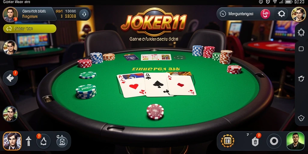 Screenshot gameplay JOKER11 dengan tampilan poker yang menarik.