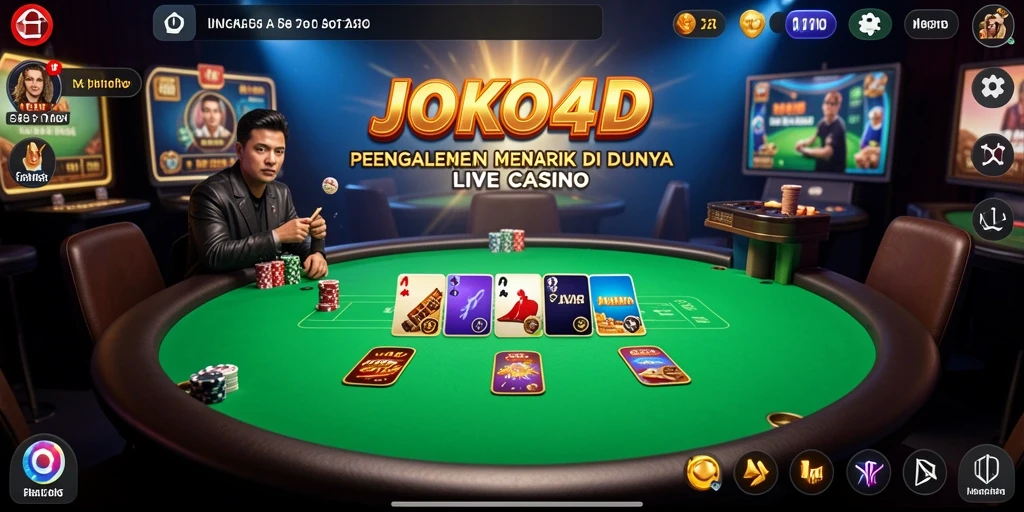 Tampilan utama JOKO4D menampilkan dealer langsung dalam suasana kasino yang mengesankan.