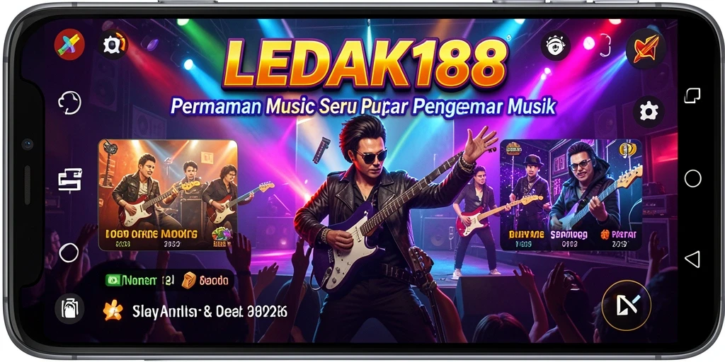 Tampilan gameplay LEDAK188 yang penuh warna dengan elemen musik interaktif.
