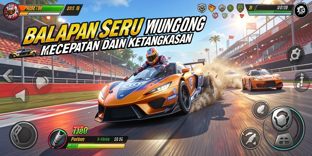 Gameplay PROBET88 menunjukkan balapan seru di lintasan yang menantang.