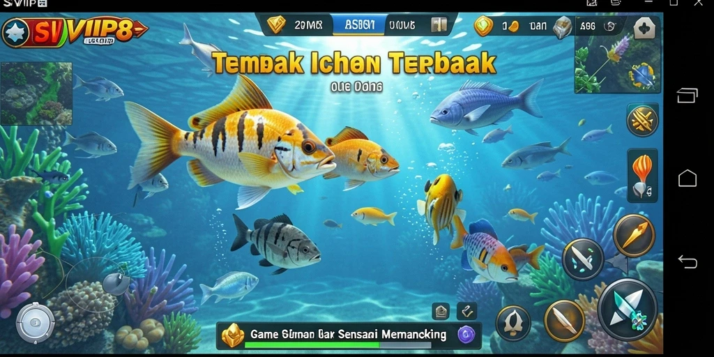 Screenshot gameplay SVIP8 dengan aksi menembak ikan yang seru.