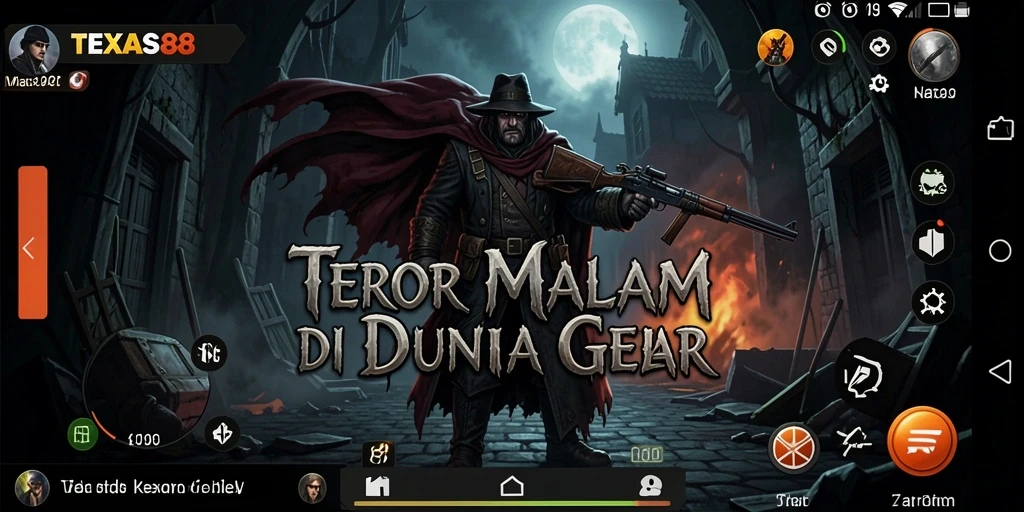 Screenshot TEXAS88 menampilkan karakter melawan makhluk Horror dalam suasana gelap.